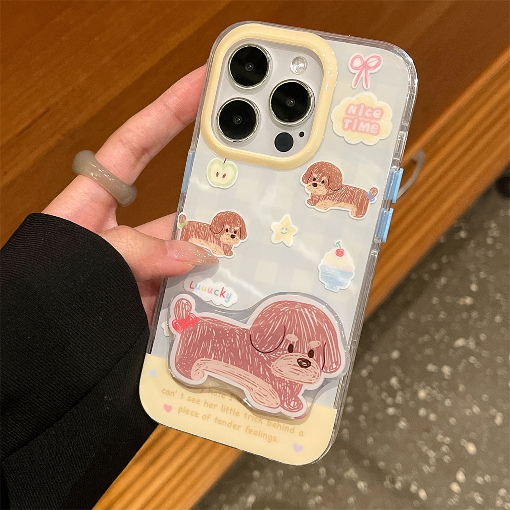 สําหรับiphone case 15 Pro Max 14 Pro Max 13 Pro Max 12 Pro Maxปุ่มสีDouble-layer IMD Spot Dogโทรศัพท์มือถือกรณี