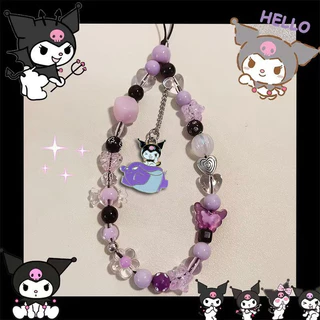 แฟชั่นน่ารัก คุโรมิ สีดําสีม่วงสีจับคู่พวงกุญแจโทรศัพท์มือถือเสน่ห์สายรัดข้อมือเชือกเส้นเล็กกางเกงขาสั้น