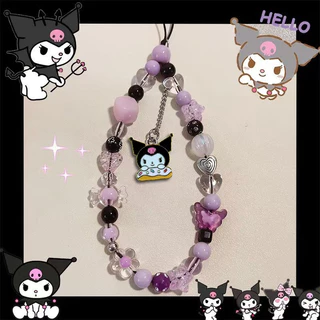 แฟชั่นน่ารัก คุโรมิ สีดําสีม่วงสีจับคู่พวงกุญแจโทรศัพท์มือถือเสน่ห์สายรัดข้อมือเชือกเส้นเล็กกางเกงขาสั้น