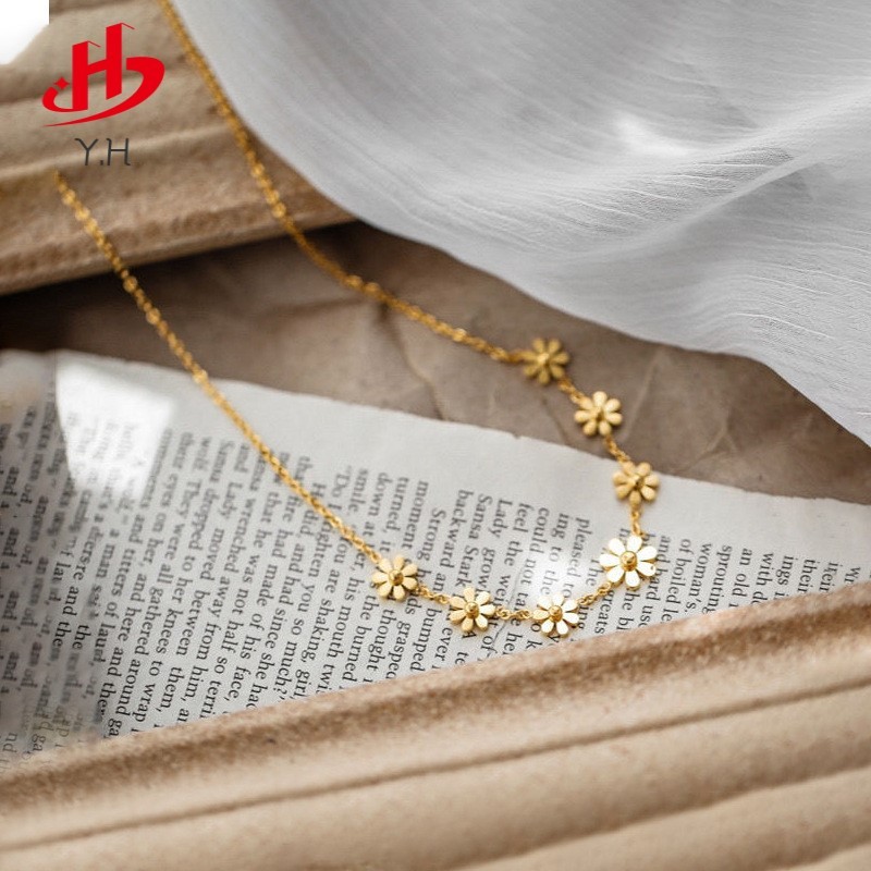 ⭐Y.H⭐ ดอกไม้ซัน สีทอง 18K สร้อยคอสแตนเลส