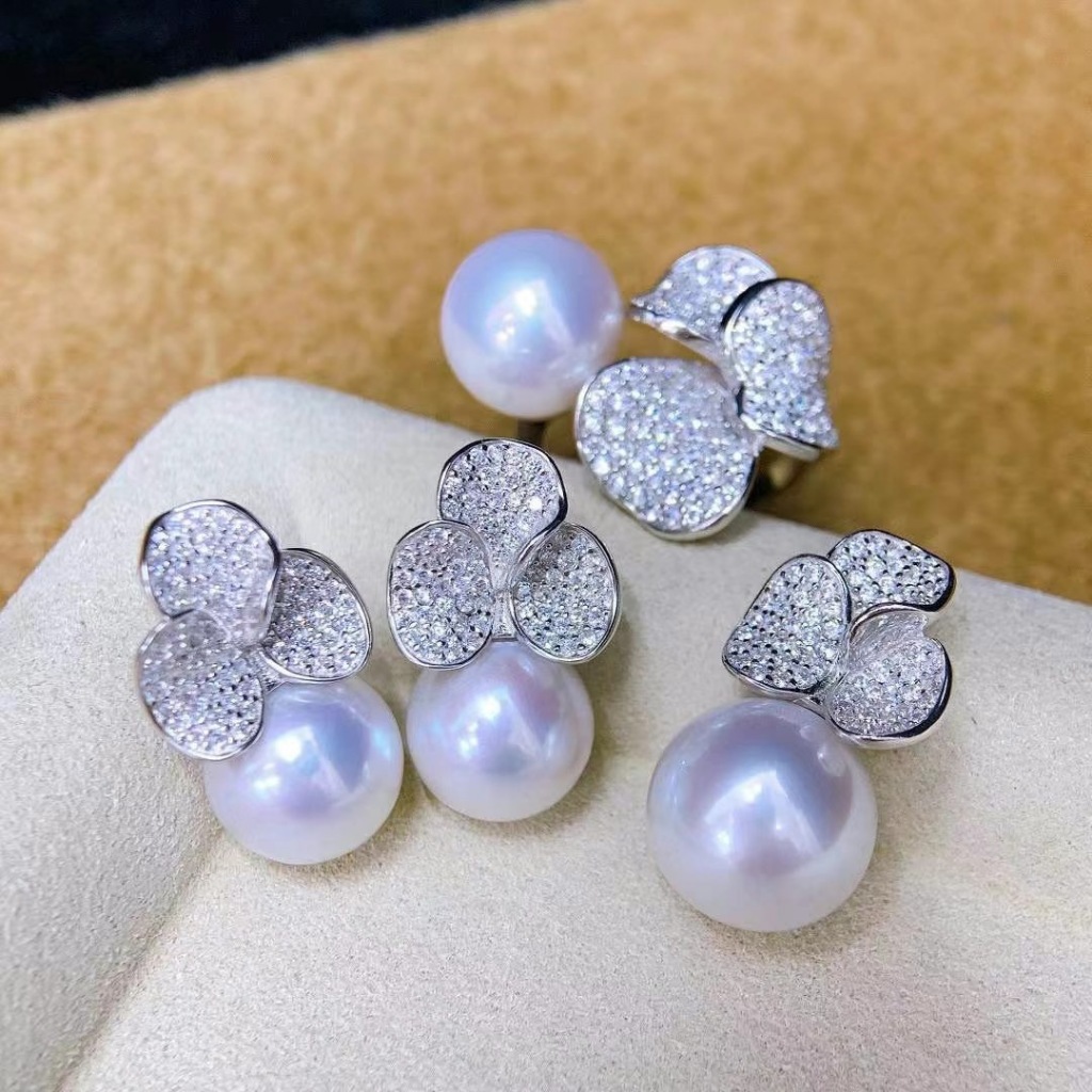 อุปกรณ์มุก DIY จี้ทองทองแดง 18K S925 ต่างหูเข็มเงินแหวนชุดสามชิ้นที่ใส่ที่ว่างเปล่า