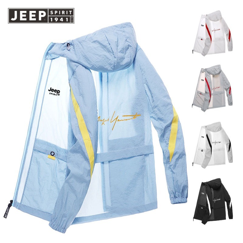 Jeep SPIRIT 1941 ESTD 2024 ใหม่น้ําหนักเบา Breathable UV ทน Skin Coat ครีมกันแดดกลางแจ้ง Hoodie