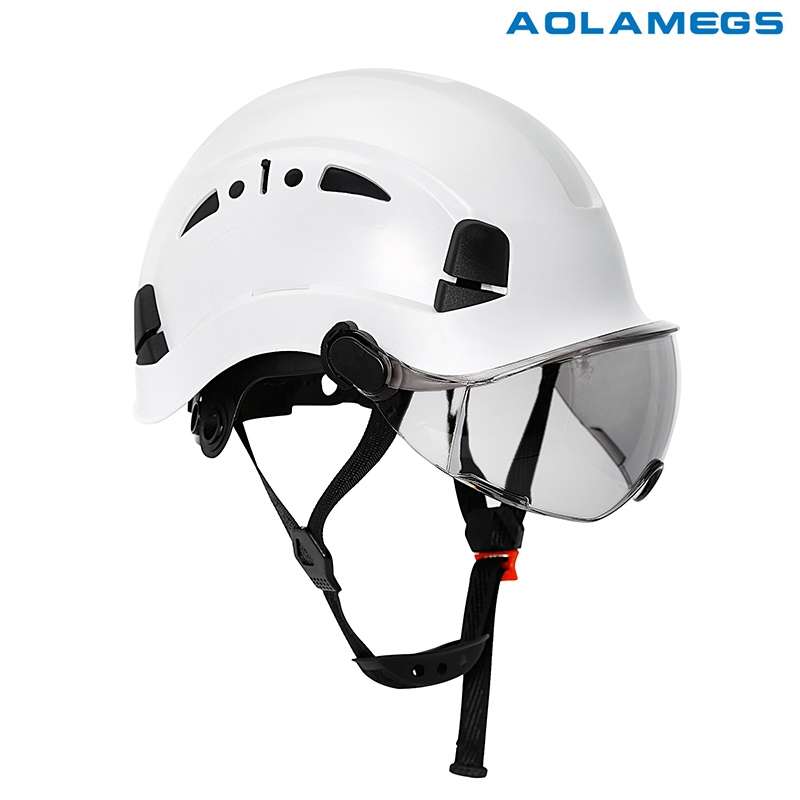 AOLAMEGS ABS โครงสร้างหมวกนิรภัยปรับได้กับแว่นตาใส Sun Shade CE ANSI