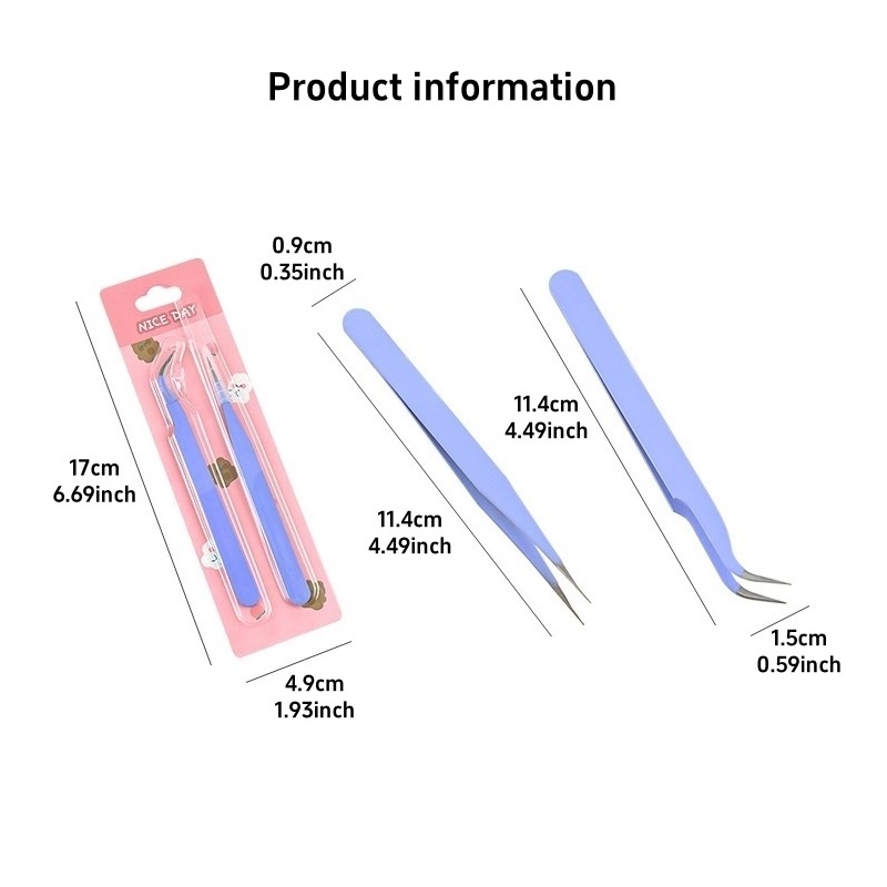 Penlab 2 ชิ้นแหนบชุดมาตรฐานที่แม่นยําสแตนเลส Macaron สีชี้และโค้งสําหรับเทปสติกเกอร์ Home DIY Art C7698 - รูปที่ 3