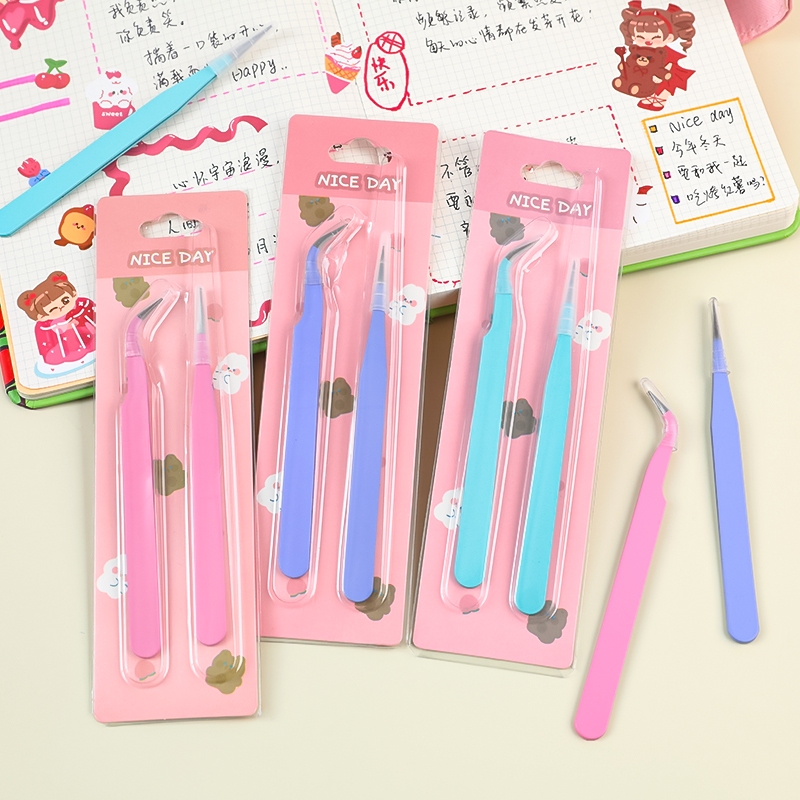 Penlab 2 ชิ้นแหนบชุดมาตรฐานที่แม่นยําสแตนเลส Macaron สีชี้และโค้งสําหรับเทปสติกเกอร์ Home DIY Art C7698 - รูปที่ 6