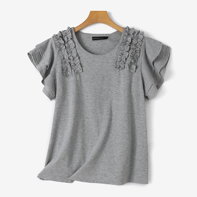 ZANZEA ใส่ ซานเซีย ผู้หญิงเกาหลีลําลองรอบคอนัวเนียแขนสั้นเสื้อยืดหลวม