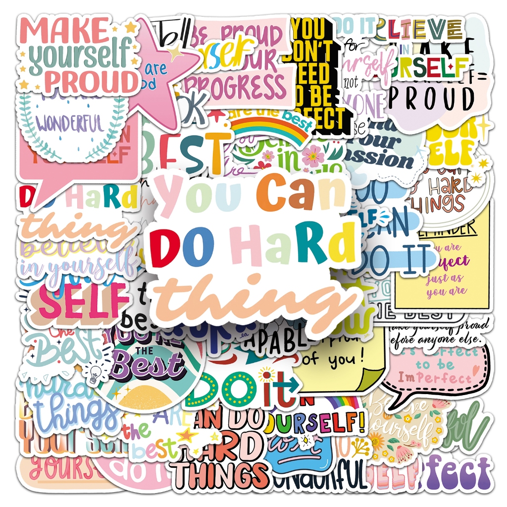 Ins สไตล์ 50 ชิ้น Encourage Yourself ภาษาอังกฤษสโลแกนสติกเกอร์กันน้ํา DIY สําหรับโทรศัพท์แล็ปท็อปรถสติกเกอร์ Creative Home Decal