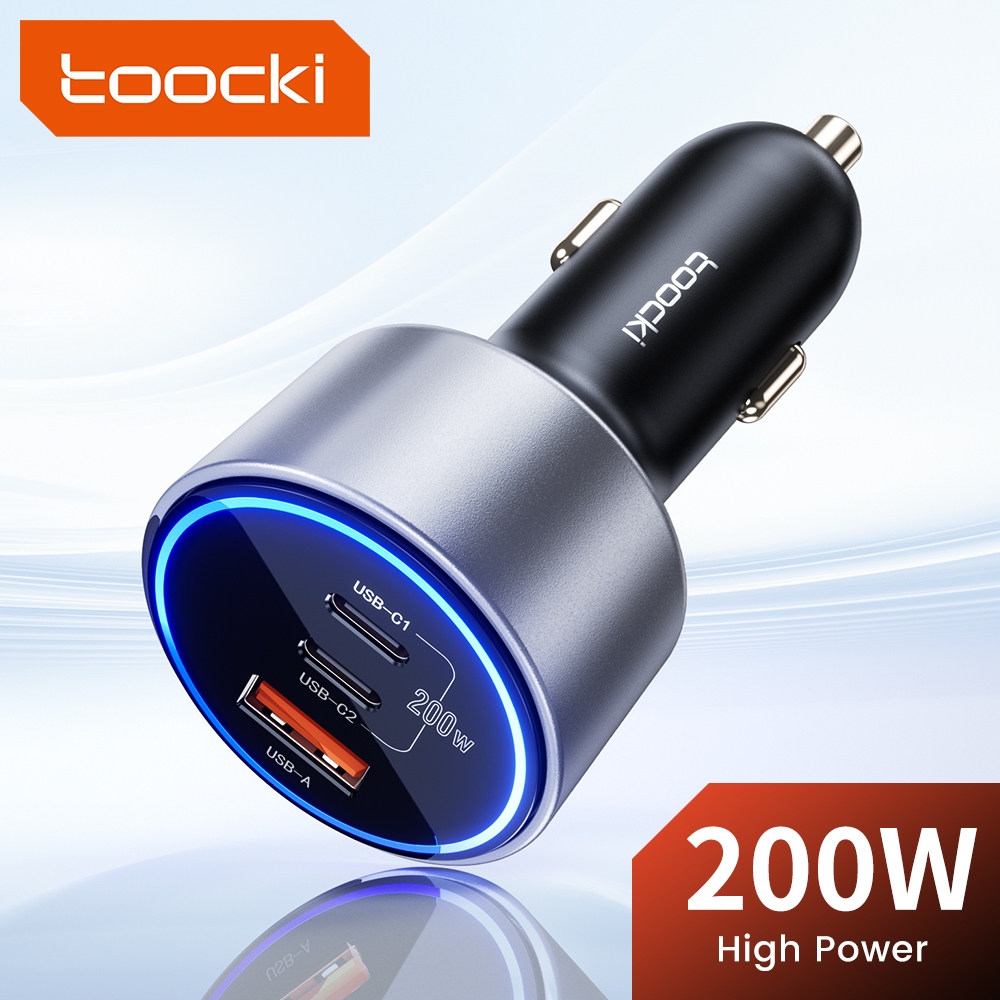 Toocki 200W อลูมิเนียม Car Charger 2USB C + 1USB Quick Charge 4.0 PD 100W Fast Charging USB C รถชาร์จโทรศัพท์