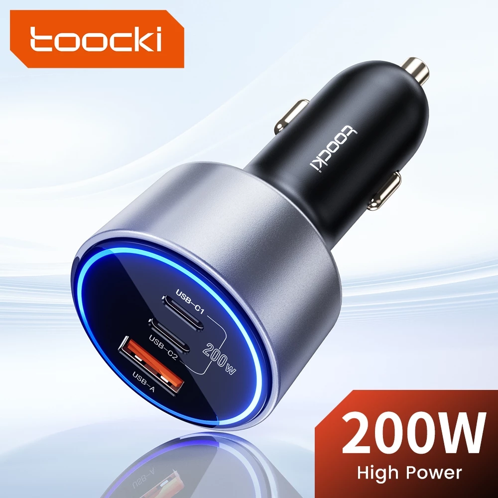 Toocki 200W อลูมิเนียม Car Charger 2USB C + 1USB Quick Charge 4.0 PD 100W Fast Charging USB C รถชาร์จโทรศัพท์