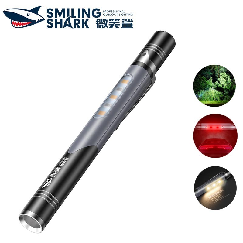 SmilingShark GZ5101 ไฟฉาย led ไฟปากกาซัง แสงสีขาว/แดง/เหลือง คบเพลิง ซุปเปอร์ไบรท์ 3โหมด ชาร์จ USB ได้ ด้วยการออกแบบคลิป กันน้ำสำหรับเดินป่าตั้งแคมป์