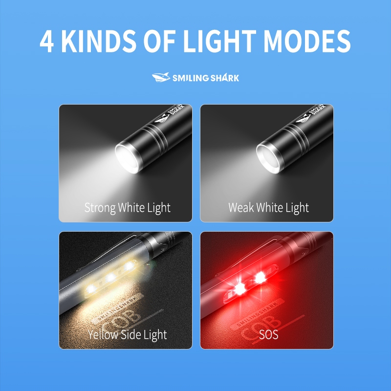 SmilingShark GZ5101 ไฟฉาย led ไฟปากกาซัง แสงสีขาว/แดง/เหลือง คบเพลิง ซุปเปอร์ไบรท์ 3โหมด ชาร์จ USB ได้ ด้วยการออกแบบคลิป กันน้ำสำหรับเดินป่าตั้งแคมป์ — صورة 5