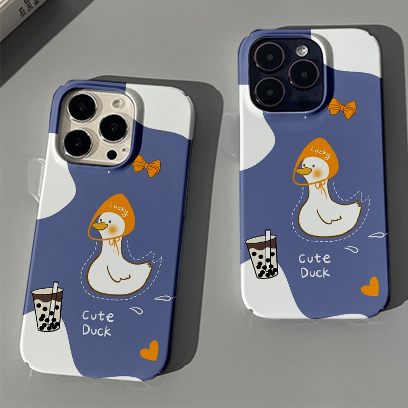 เป็ดน่ารักสําหรับiphone 15 14 13 12 11 Pro Max X XR Xs Max 8 7 6s Plus SE 2020 Brightก๋วยเตี๋ยวสี่ขนมปังป้องกันกล้องกันกระแทกฝาหลังเคสโทรศัพท์Doil