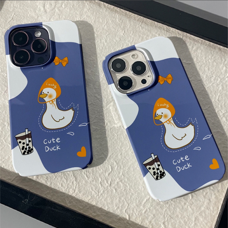 เป็ดน่ารักสําหรับiphone 15 14 13 12 11 Pro Max X XR Xs Max 8 7 6s Plus SE 2020 Brightก๋วยเตี๋ยวสี่ขนมปังป้องกันกล้องกันกระแทกฝาหลังเคสโทรศัพท์Doil