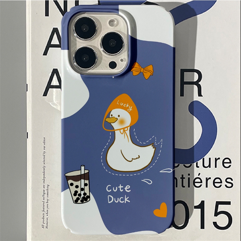 เป็ดน่ารักสําหรับiphone 15 14 13 12 11 Pro Max X XR Xs Max 8 7 6s Plus SE 2020 Brightก๋วยเตี๋ยวสี่ขนมปังป้องกันกล้องกันกระแทกฝาหลังเคสโทรศัพท์Doil