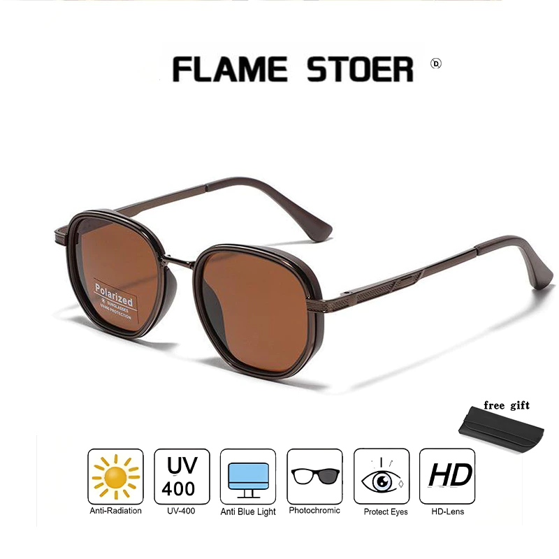 แว่นกันแดดโพลาไรซ์ UV400แว่นตากันแดดป้องกันรังสียูวีกรอบกลมสีดำแฟชั่นใหม่สำหรับผู้ชายและผู้หญิง เหมาะสำหรับการขับขี่กลางแจ้ง