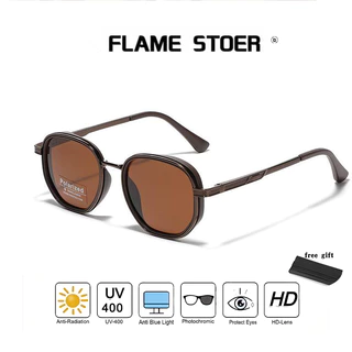 แว่นกันแดดโพลาไรซ์ UV400แว่นตากันแดดป้องกันรังสียูวีกรอบกลมสีดำแฟชั่นใหม่สำหรับผู้ชายและผู้หญิง เหมาะสำหรับการขับขี่กลางแจ้ง