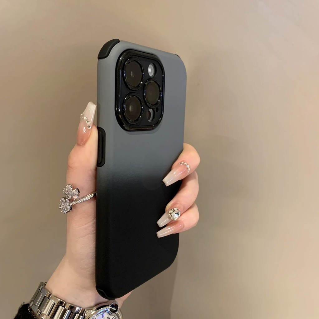 เคส iPhone แบบเต็มหน้าจอกันกระแทกฝ้าไล่โทนสีสําหรับ iPhone 15, 14, 13, 12, 11 Pro Max พร้อมป้องกันการตกสี่มุม