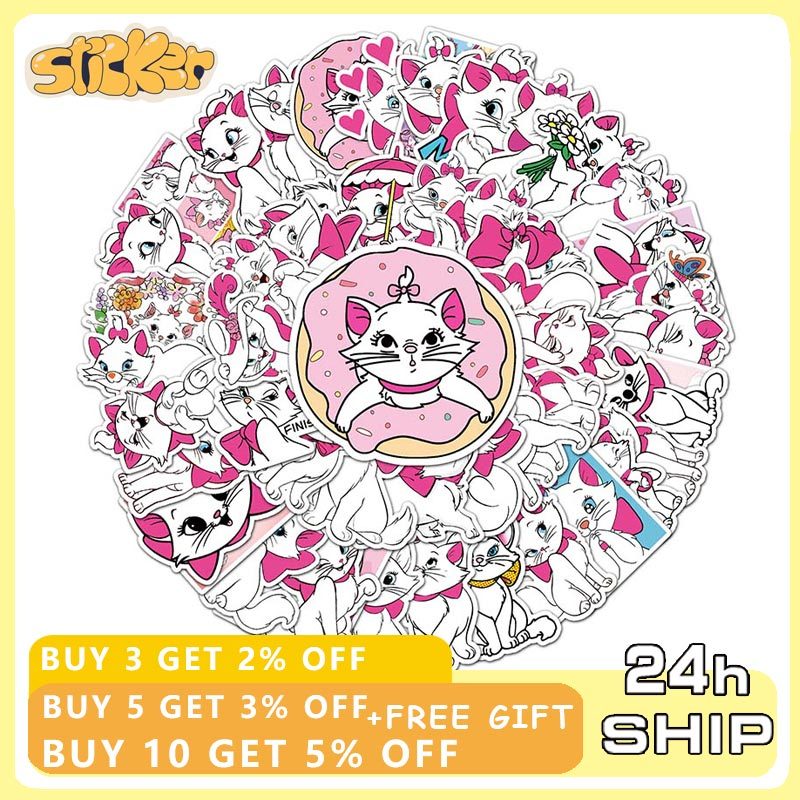 50 ชิ้น Disney The Aristocats Marie Cat สติกเกอร์โทรศัพท์น้ํา Bottel ไดอารี่ Kawaii สาวสติกเกอร์ของเล่น