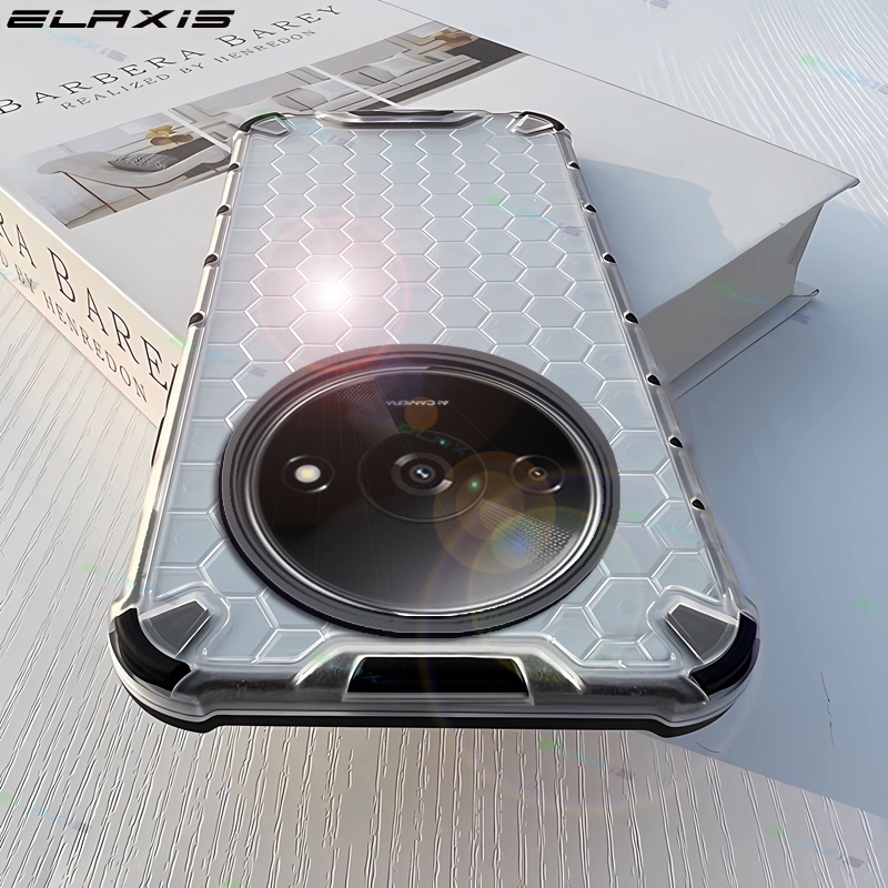 Elaxis สําหรับ Redmi A3 เคสโทรศัพท์หรูหราเกราะระบายความร้อนรังผึ้ง Hard อะคริลิคโปร่งแสงปกหลัง ES021