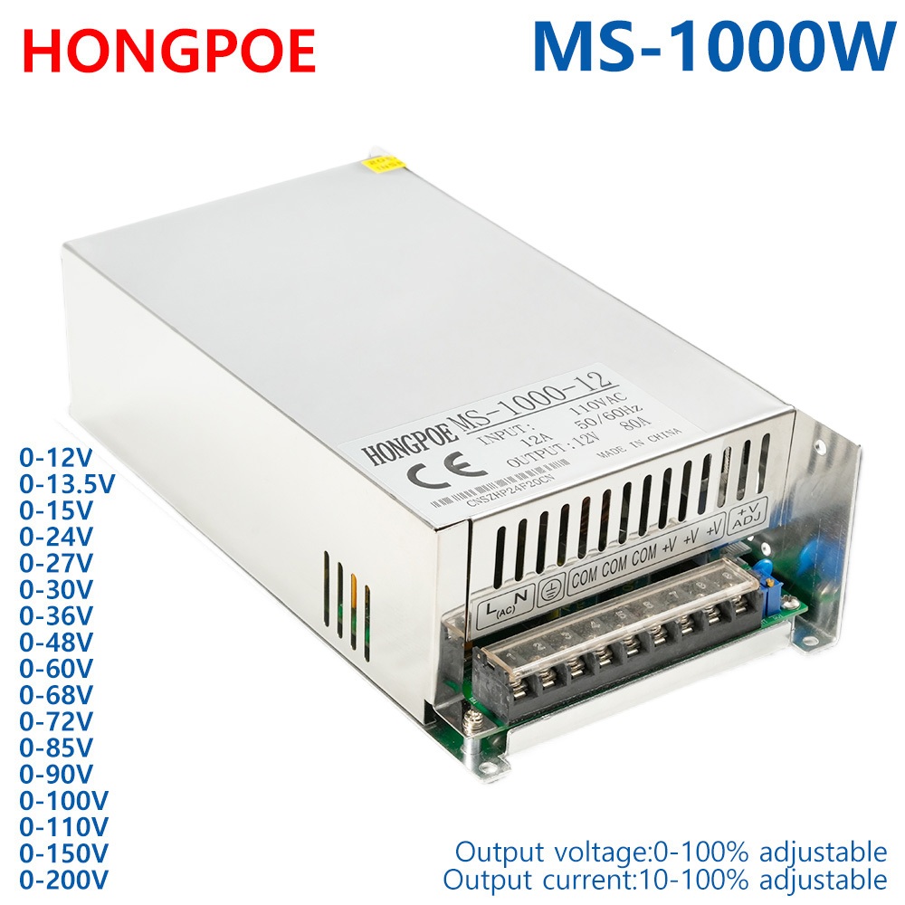 ปรับ 1000W Switching Power Supply 0-12V 13.5V 15V 24V 27V 36V 48V 60V 72V 80V 100V 110V 150V 220V AC TO DC อุตสาหกรรม SMPS 110VAC นําเข้า