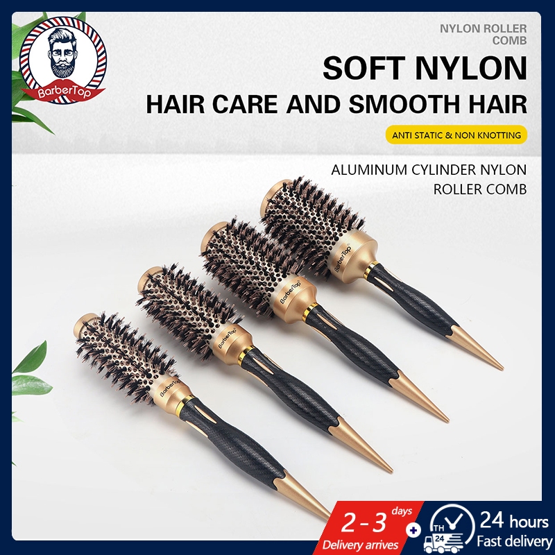 สปอตสปอตสปอต #Hairdressing และตัดผม Salon Boar Bristle Rolling Comb Professional Hairbrush เซรามิคอลูมิเนียมหลอด Curling หวีผมรอบหวีแปรงขนาดใหญ่หยักทรงผม Hairdressing T
