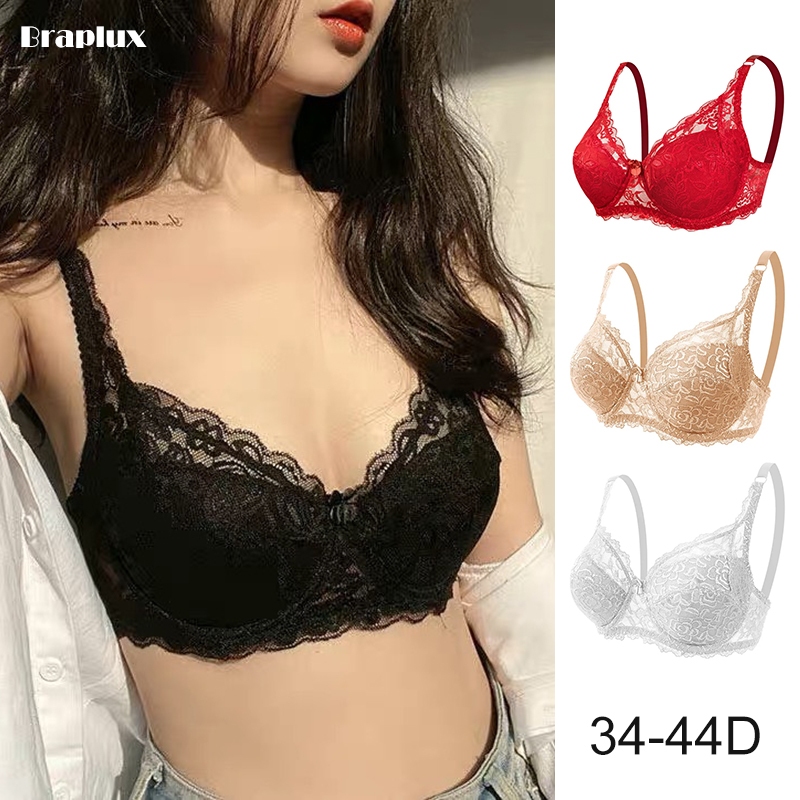 Braplux 44 บรา พร้อม ลวด บราลูกไม้เซ็กซี่ คัพ พลัสไซซ์ พร้อมสายลวด ขนาดใหญ่ สําหรับผู้หญิง ชุดชั้นใน สีดำ nude เบจ สีขาว เสื้อใน bra บราลูกไม้ 42 40 38