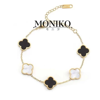 MONIKO การออกแบบดั้งเดิม สร้อยข้อมือโคลเวอร์สี่แฉกหอยมุก 18K สร้อยข้อมือนำโชค เหมาะสำหรับให้เป็นของขวัญ