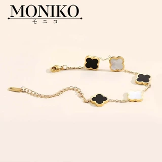 MONIKO การออกแบบดั้งเดิม สร้อยข้อมือโคลเวอร์สี่แฉกหอยมุก 18K สร้อยข้อมือนำโชค เหมาะสำหรับให้เป็นของขวัญ