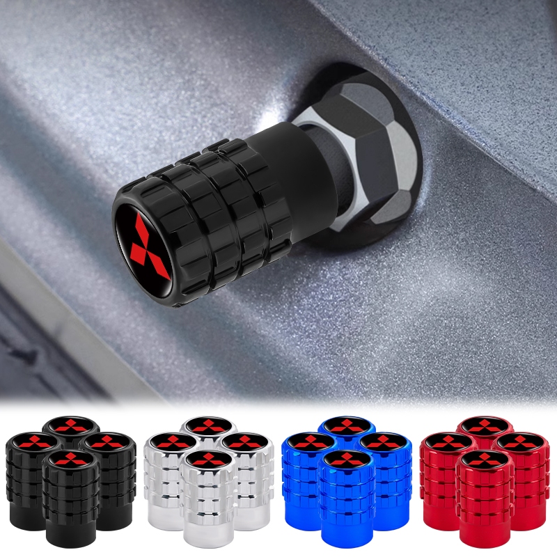 4pcs คอลัมน์-grid Design ยางรถ Air Cap อลูมิเนียมวาล์วรถรั่วป้องกันหมวกสําหรับ Mitsubishi ASX Lancer EX Pajero Outlander L200 EVO