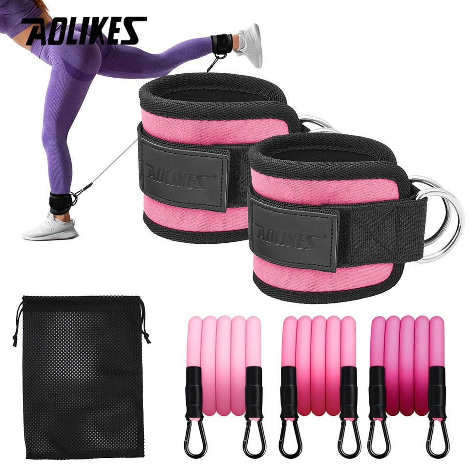 AOLIKES เหมือนกัน วงต้านทานเท้า, สายรัดข้อเท้าสําหรับการทํางานออกด้วยข้อมือ, วงต้านทานสําหรับขา,สายรัดข้อเท้าพร้อมสายออกกําลังกาย