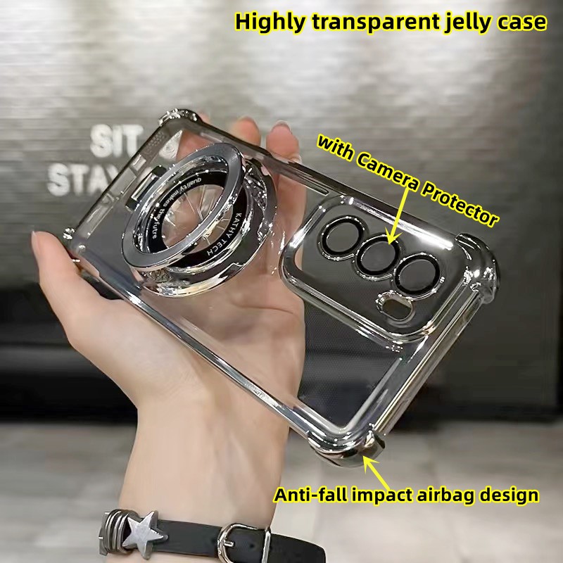 เคส OPPO Reno 12 12F Reno10 Reno11 8T 8Z 5G เคส OPPO Reno 12 11 10 Pro 5G เคสใสวุ้นกันกระแทกเคสพร้อมตัวป้องกันเลนส์กล้องที่ยึดแม่เหล็กสําหรับโทรศัพท์มือถือ เคสโทรศัพท์ไฟฟ้าหรูหราโปร่งใส