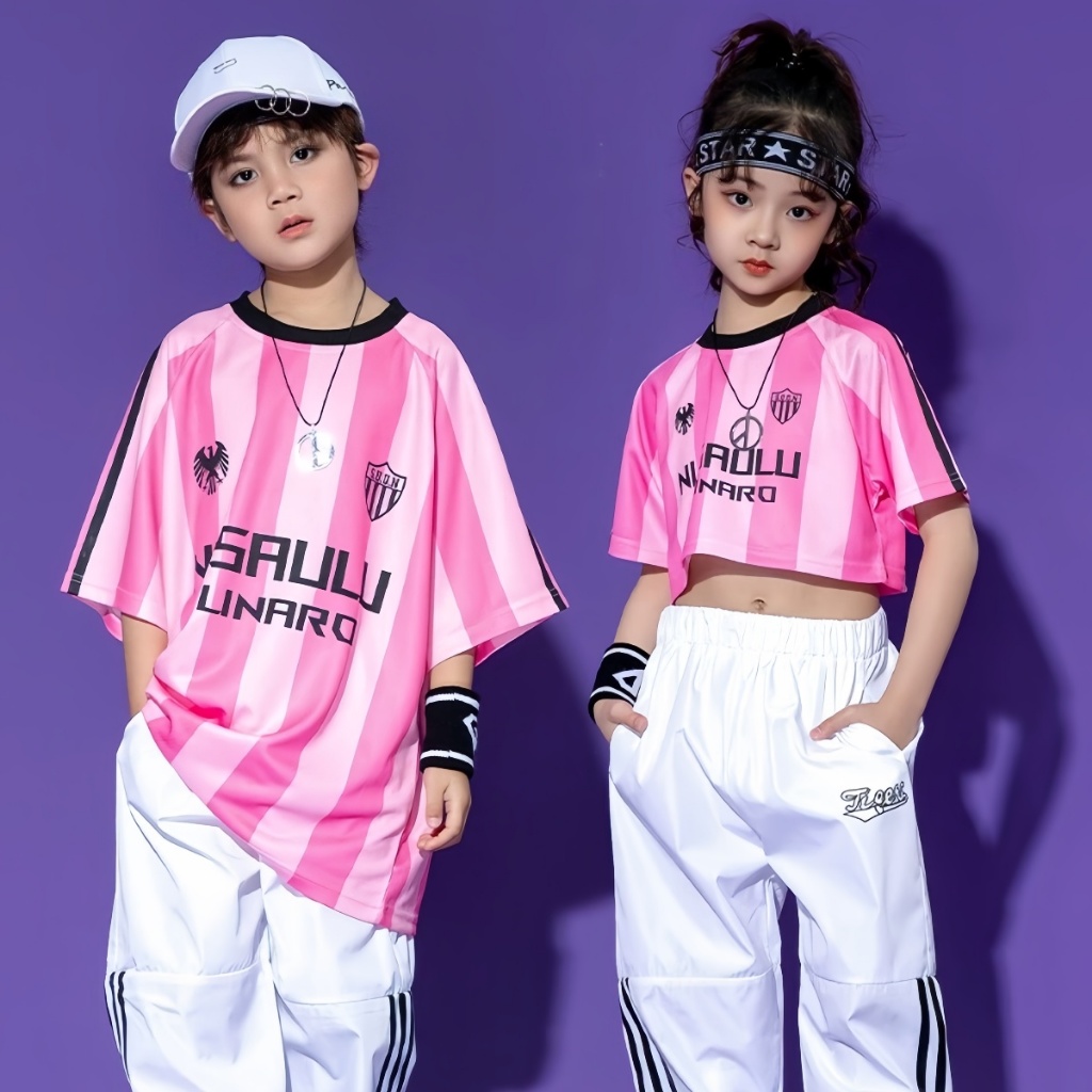 honeywears⚡️พร้อมส่ง⚡️เสื้อผ้าแขนสั้นเด็ก ลําลอง แฟชั่น เต้นรำ ฮิปฮอป สีสดใส ฤดูร้อน ไซส์ 110-150 - รูปที่ 4