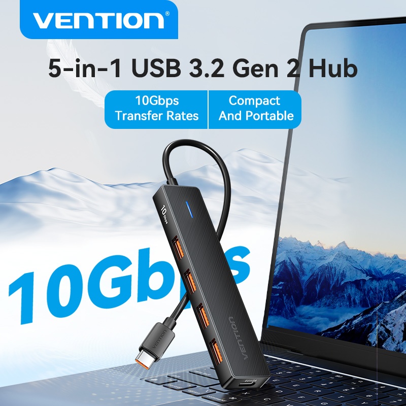 Vention 5-in-1 USB-C ถึง USB 3.2 Gen 2 Type-A x 4/USB-C 10Gbps Hub สําหรับ Windows/MacOS/LinuX