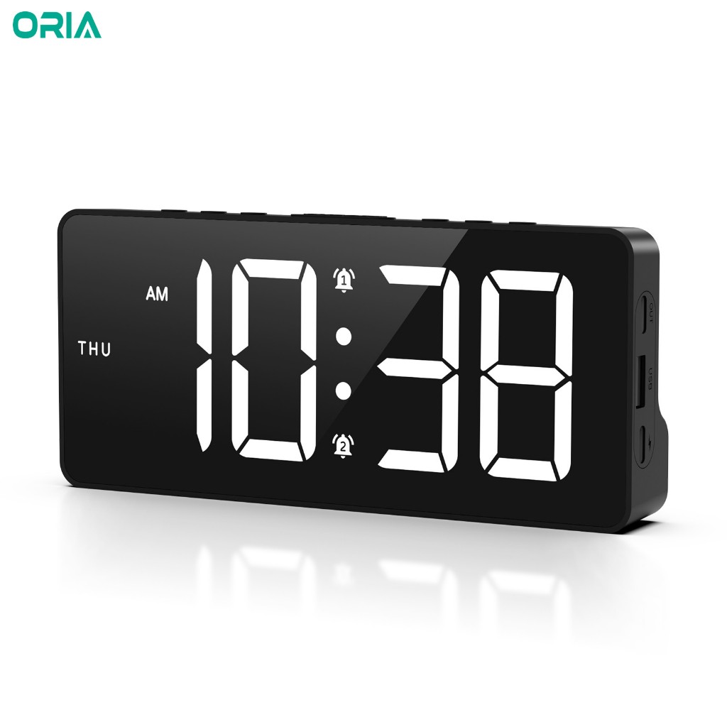 Oria นาฬิกาปลุกดิจิทัล USB ใช้แบตเตอรี่ พร้อม 4 โหมดปลุก และฟังก์ชั่น DST