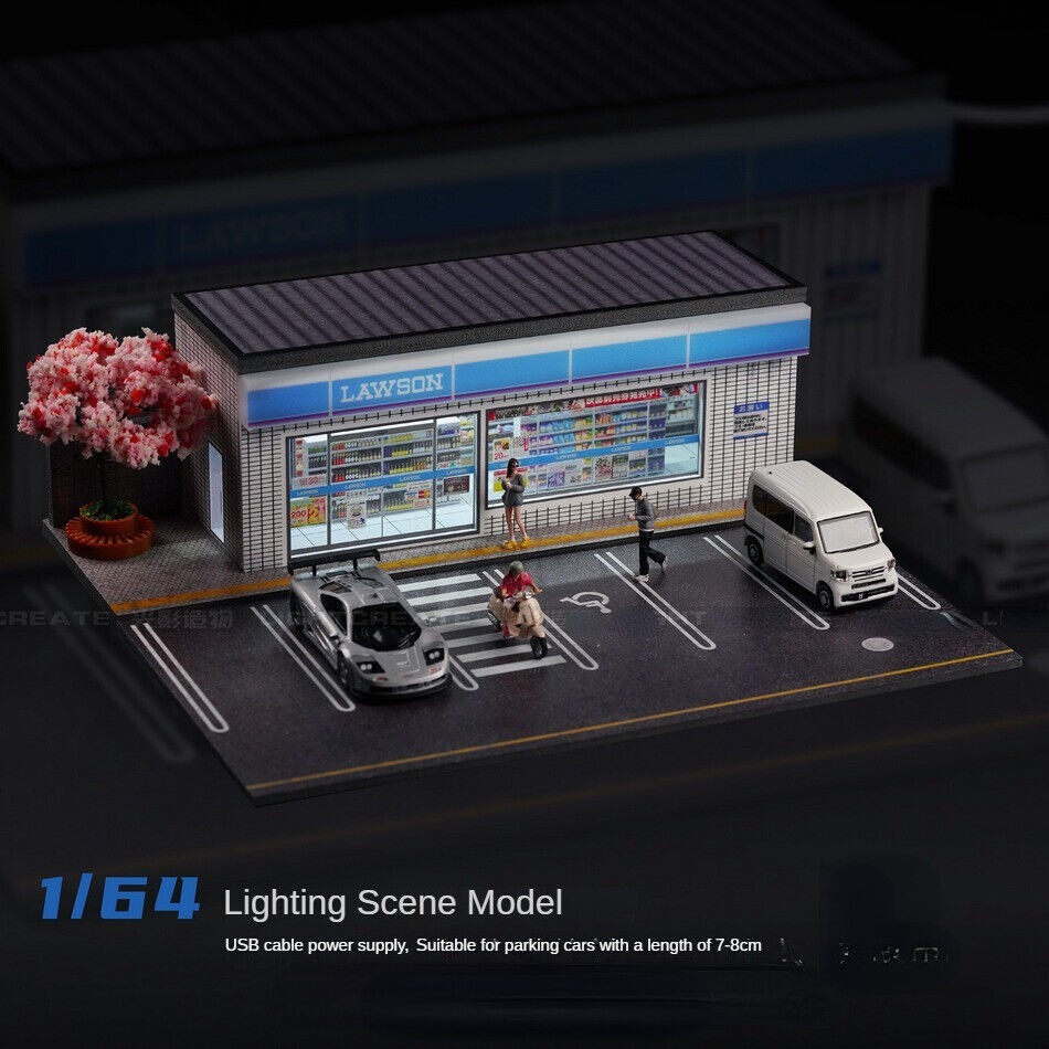 1/64 Diorama รถที่จอดรถรุ่น City ร้านสะดวกซื้อฉากจอแสดงผลรุ่น