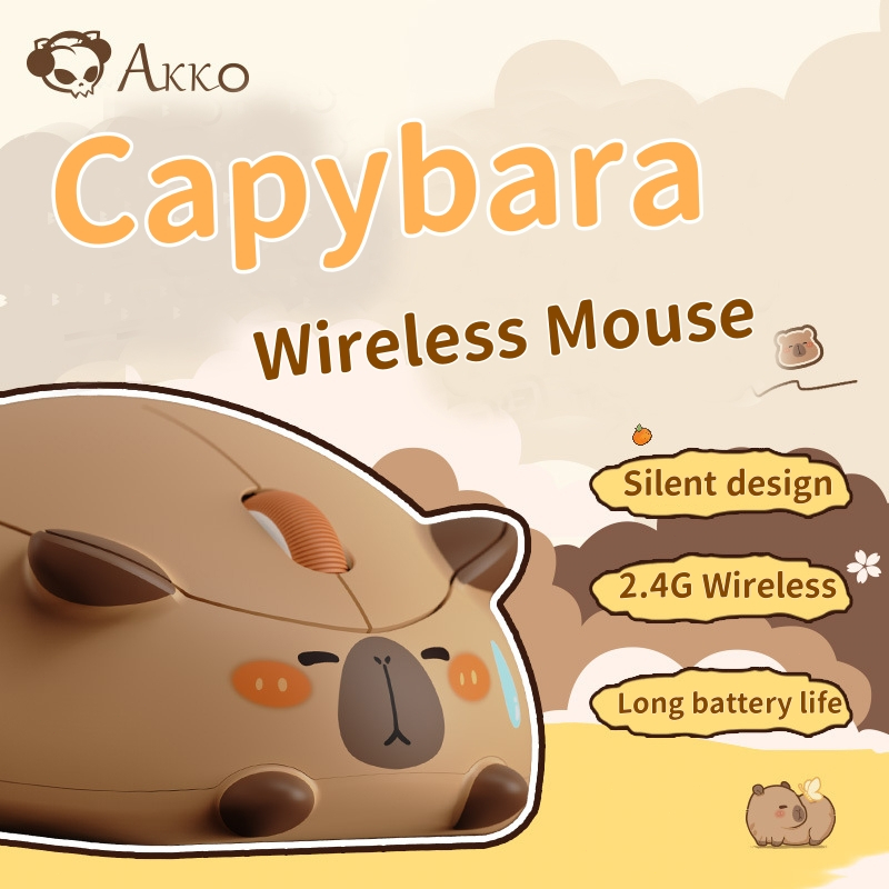 น่ารัก Capybara Theme เมาส์ไร้สายเงียบ 2.4G เมาส์พร้อมตัวรับสัญญาณ USB เมาส์คอมพิวเตอร์สําหรับสาวของขวัญ