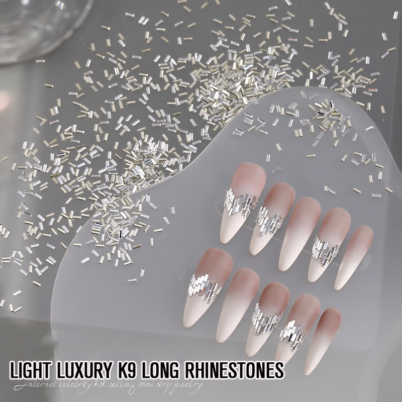 Nail Art Rhinestone สติกเกอร์ตกแต่งคริสตัล Fine flash แถบยาวขนาดเล็กด้านล่างแบนแก้ว zircon เล็บเครื่องประดับ 100 ชิ้น