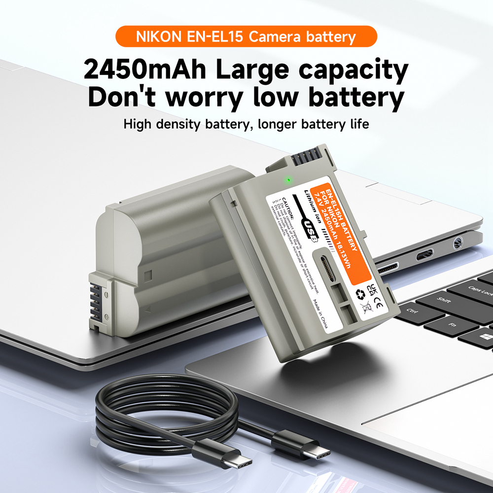 Palo EN-EL15 แบตเตอรี่ 2450mAh แบตเตอรี่ชาร์จ USB สําหรับ Nikon 1V1 Z6 Z7 D600 D700 D750 D800 D810 D850 D7000 D7500