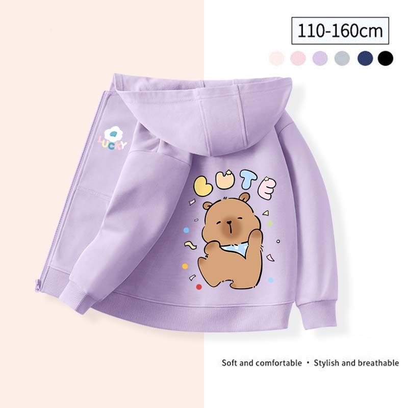 Wgq Girls Zipper Jacket Girls Zipper Sweatshirt Girls Zipper Cardigan Capybara พิมพ์กระเป๋า Casual