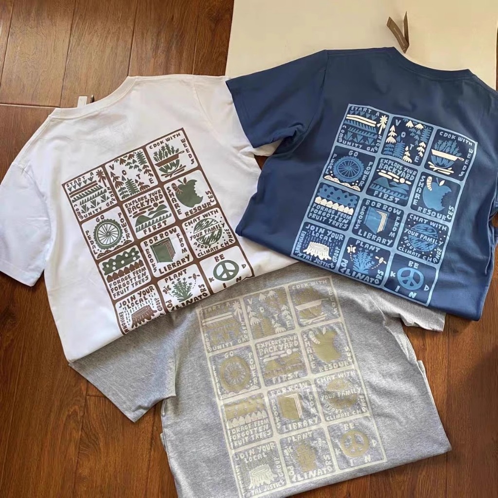 Patagonia Forest เสื้อยืดคอกลมพิมพ์ลายเป็นมิตรกับสิ่งแวดล้อมแขนสั้นสําหรับผู้ชายและผู้หญิง