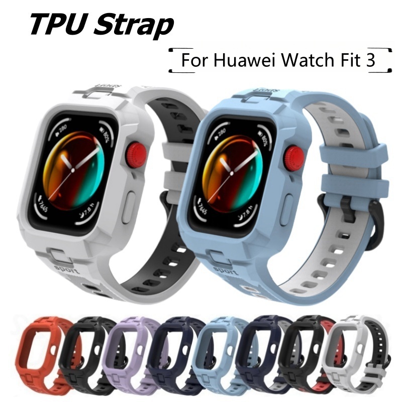 สายรัด TPU แบบบูรณาการสําหรับนาฬิกา Huawei Fit 3 สายรัดสร้อยข้อมือทดแทนพร้อมเคสสําหรับสายรัดข้อมือ Huawei สมาร์ทวอท์ช Fit3