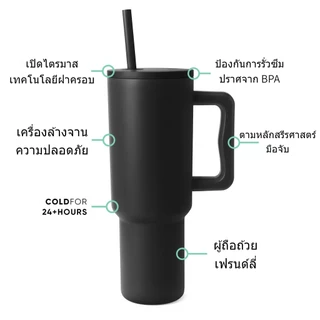 แก้วน้ำ แก้วเก็บความเย็น 30oz 890ml 40OZ 1200ml เก็บอุณหภูมิ ได้ยาวนาน มีหูจับและฝาหลอด