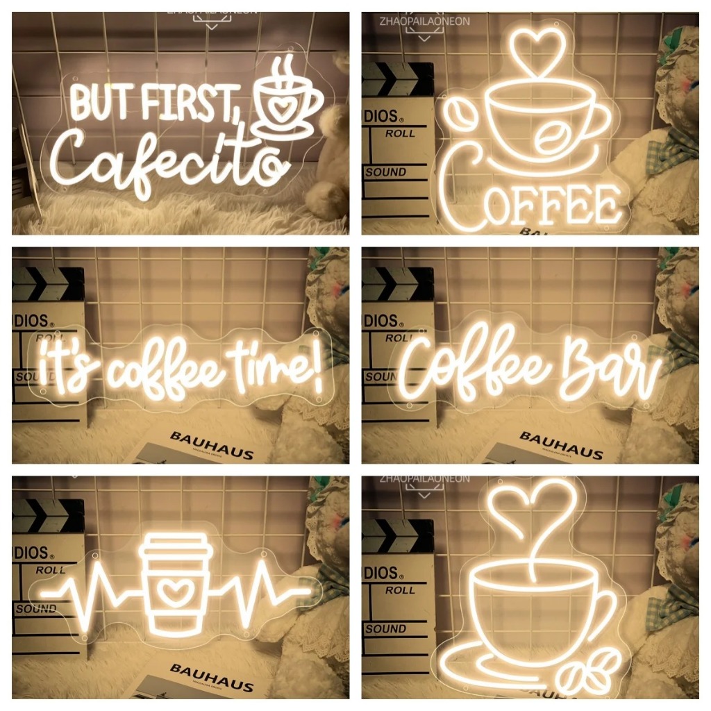 กาแฟนีออนป้าย LED Cafe Bar ไฟนีออน Wall Art ตกแต่งร้านกาแฟ Signboard ตกแต่ง LED โคมไฟที่กําหนดเอง Light Up Sign USB