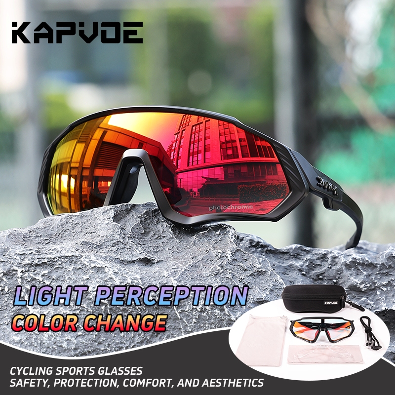 Kapvoe Color Photochromic Cycling Glasses แว่นกันแดดสําหรับปั่นจักรยานสําหรับผู้ชายและผู้หญิง ป้องกันรังสียูวี
