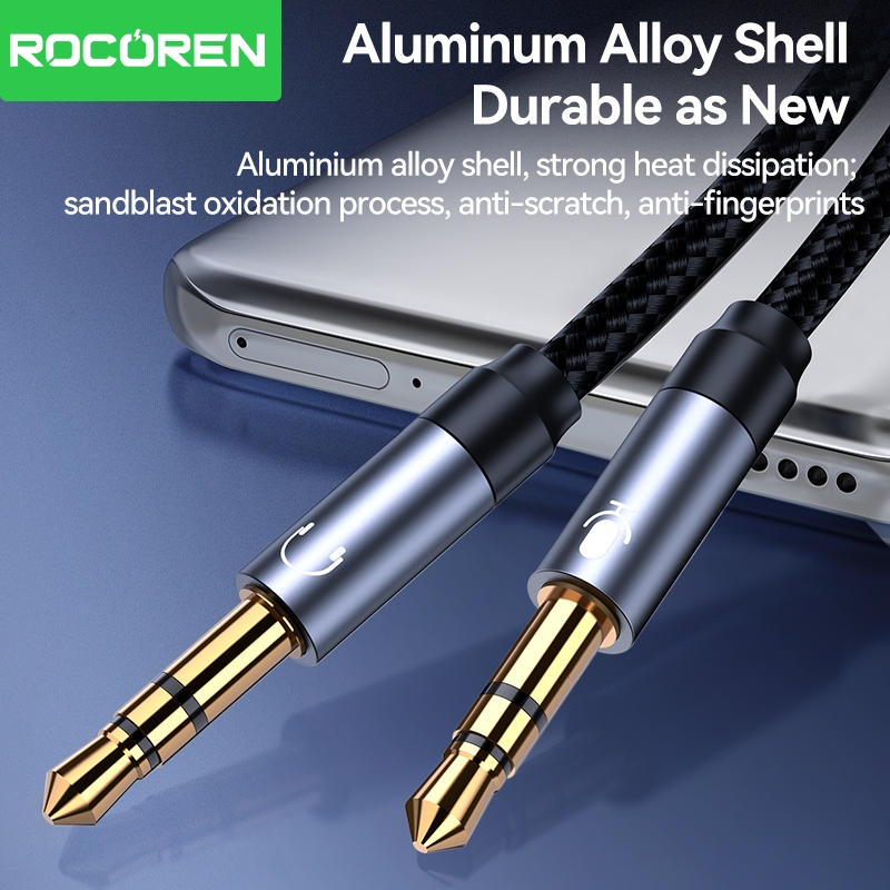Rcoren สายสัญญาณเสียงไฮไฟ 3.5 มม. 2 IN 1 ชาย 2 พอร์ตหญิง Aux อะแดปเตอร์สายไมค์เสียง Y Splitter ลวดผ้าถักแจ็คเก็ตชุดหูฟังสําหรับ PC