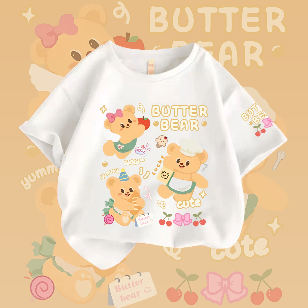 พร้อมส่ง เสื้อยืดเด็ก Butterbear Butter Bear Children's T-shirt พิมพ์ลาย ผ้าCotton 100% ใส่ได้ ทั้ง ชาย ใส่สบาย ไม่หด ไม่ย้