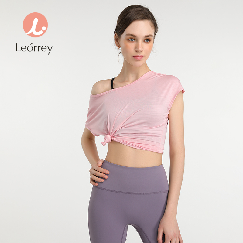 Leorrey-โยคะเสื้อยืดกีฬาวิ่งแขนสั้นเสื้อยืดเต้นรำออกกำลังกายด้านบน