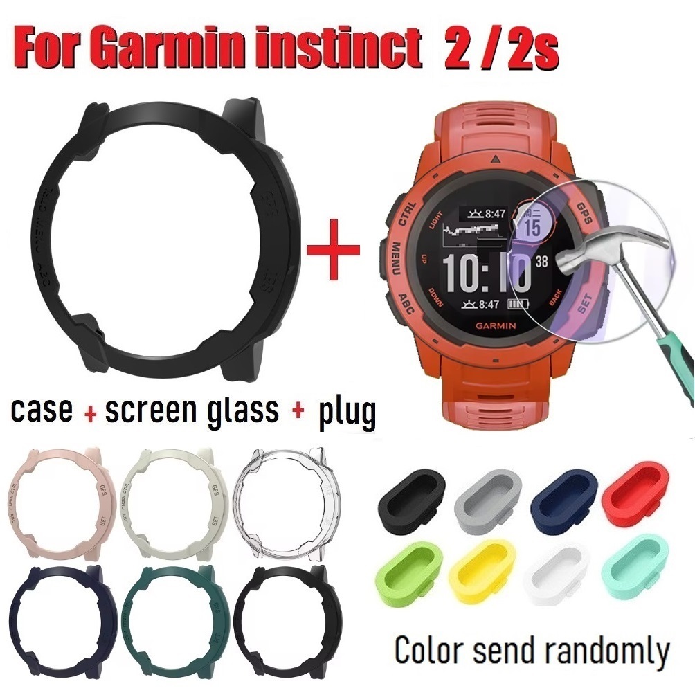 สําหรับ Garmin Instinct 2 กรณี + ตัวป้องกันหน้าจอ + ปลั๊กกันฝุ่นป้องกันการแตก Garmin Instinct 2 ป้อง