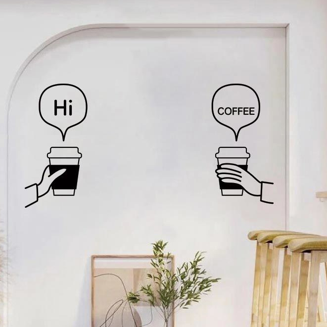 สติกเกอร์ลายถ้วยกาแฟคาเฟ่ร้านอาหารร้านสติกเกอร์หน้าต่างกระจกสติกเกอร์ประตูสติ๊กเกอร์ติดผนัง