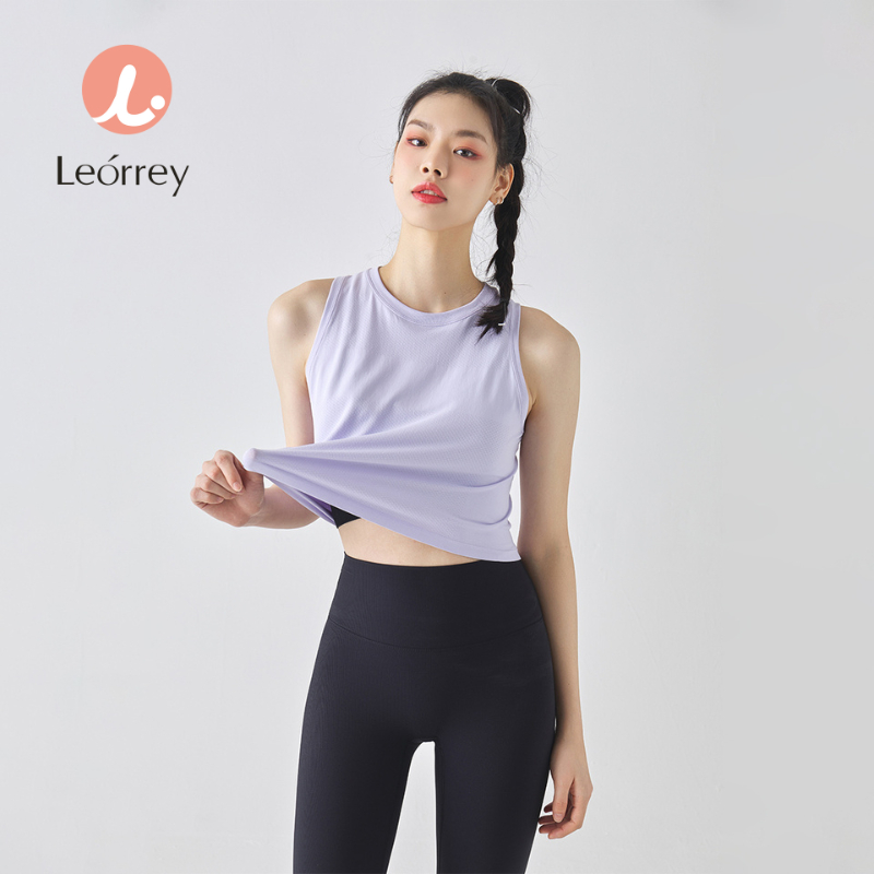 Leorrey-เสื้อกีฬา เสื้อแขนกุดทรงหลวม เสื้อยืดออกกำลังกายขาสั้น แขนสั้นระบายอากาศได้ดี